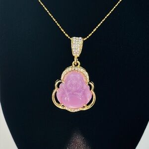 Gold and Pink Buddha Pendant Necklace